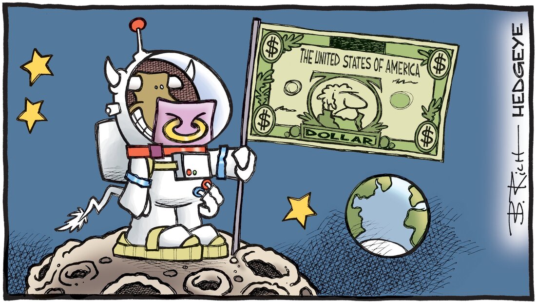 Hedgeye Cartoon Bob Rich Dollar Moon Bull Picture