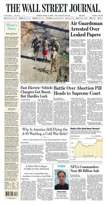 Front Page of The Wall Street Journal Friday 14.04.2023 Picture