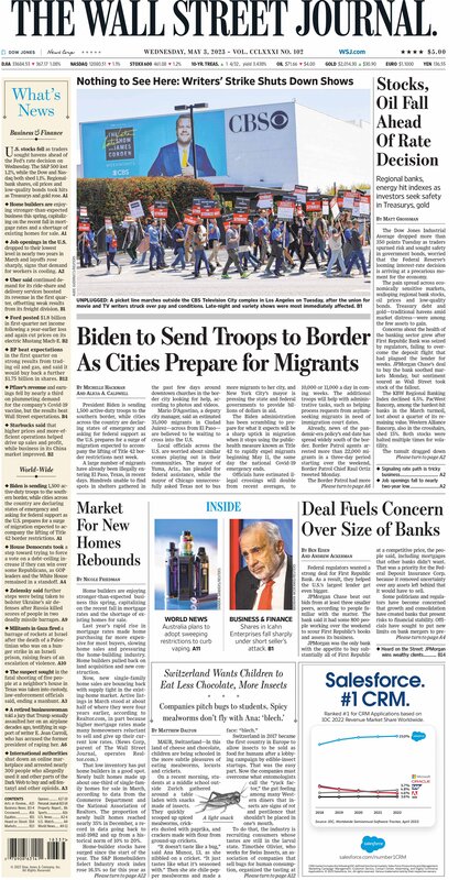 Front page of The Wall Street Journal Wednesday Macro Blog 03.05.2023 Picture