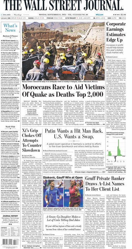 MacroTraders.ro - The front page of The Wall Street Journal - Monday 11.09.2023 Picture