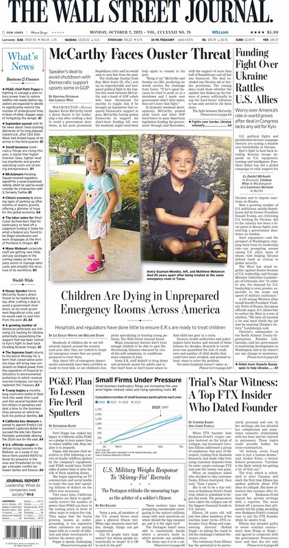 The front page of The Wall Street Journal - MacroTraders.ro - Monday 02.10.2023 Picture