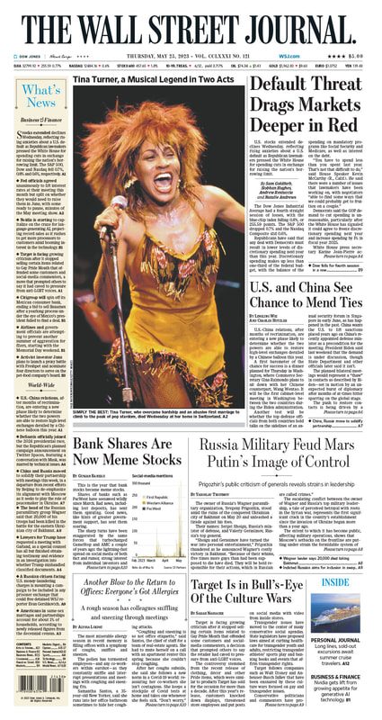 The front page of The Wall Street Journal - Thursday 25.05.2023 - Macro Traders Blog Picture