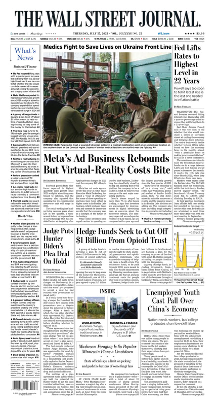 The front page of The Wall Street Journal - Thursday 27.07.2023 - Macro Blog Romania Picture