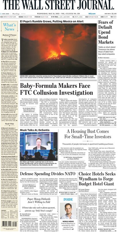 The Front page of The Wall Street Journal - Wednesday 24.05.2023 Picture