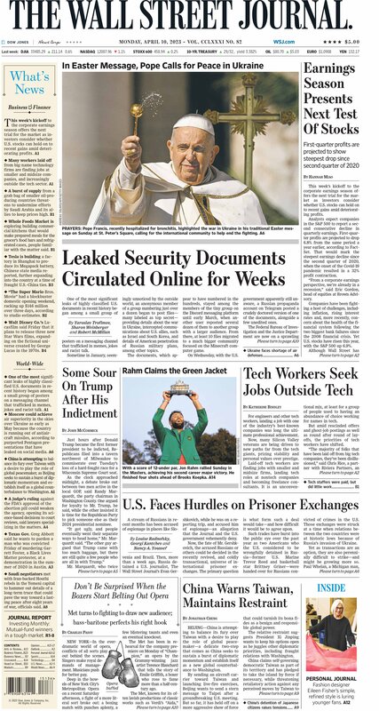 Prima pagină de la The Wall Street Journal LUNI 10.04.2023 Picture