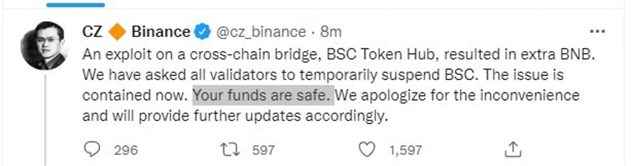 CZ Binance Tweet your funds are safe part 1 Friday 07.10.2022