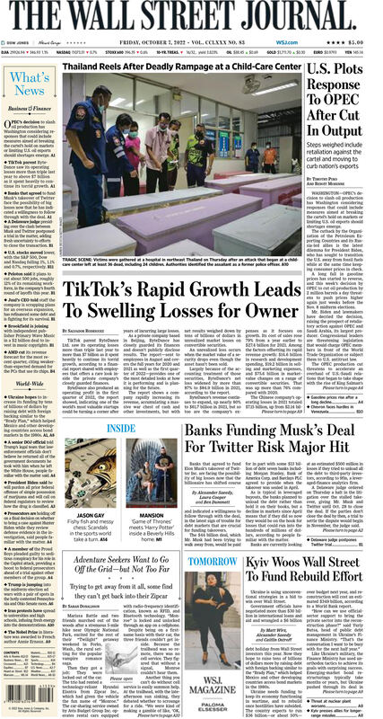 First page of The Wall Street Journal on Friday 07.10.2022