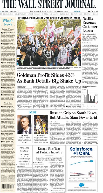 First page from The Wall Street Journal 19.10.2022 Picture