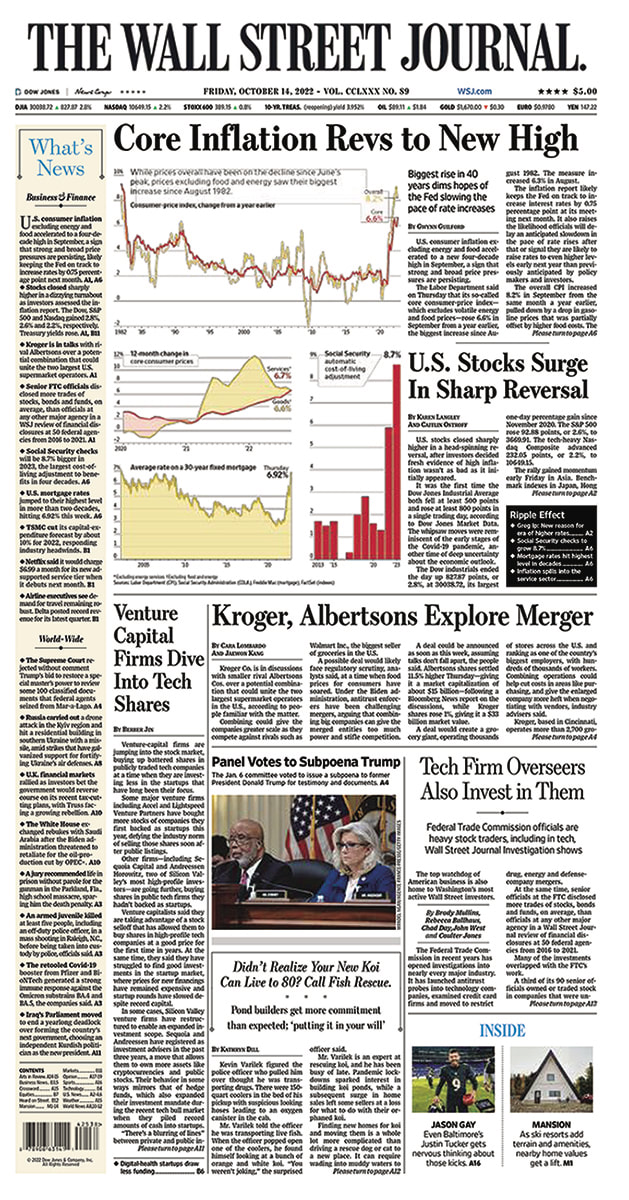 First page of The Wall Street Journal in 14.10.2022 on macrotraders.ro Picture