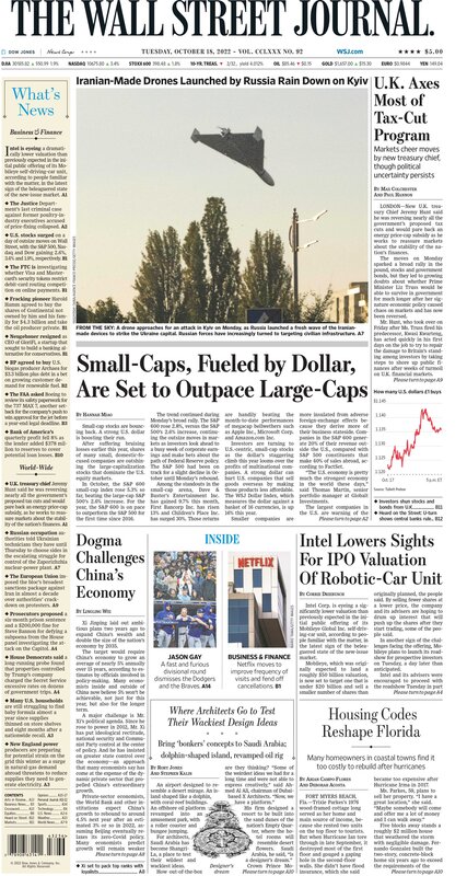 First Page of The Wall Street Journal 18.10.2022 Picture