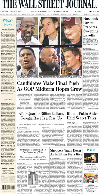 First page of the Wall Street Journal 07.11.2022 Picture