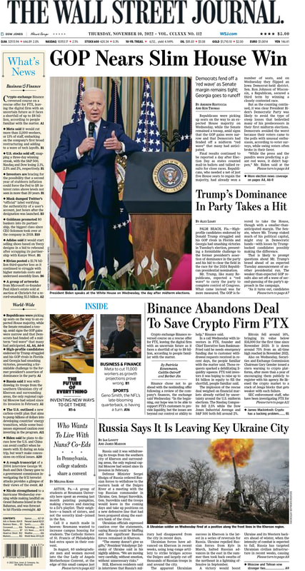 The first page of the Wall Street Journal 10 November 2022 Picture