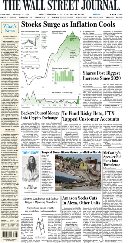 First page of the Wall Street Journal 11 November 2022 Picture
