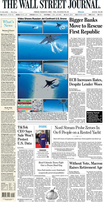 First Page of the WSJ 17 march 2023 Picture