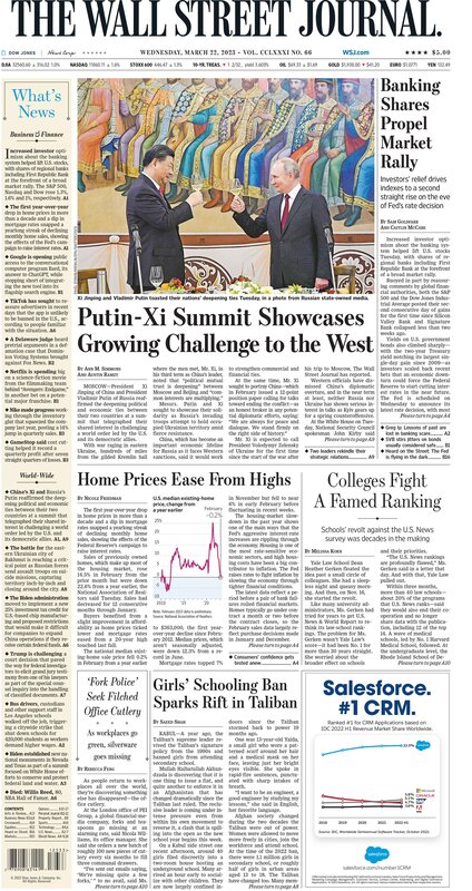 First page of the WSJ 22 March 2023 Picture