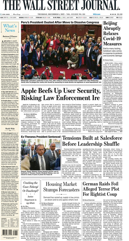 The first page of the Wall Street Journal 08.12.2022 Picture