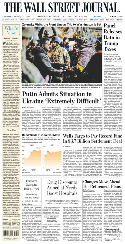 First page of the wall street journal 21.12.2022 Picture