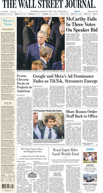 First page of WSJ 04 january 2023 Picture
