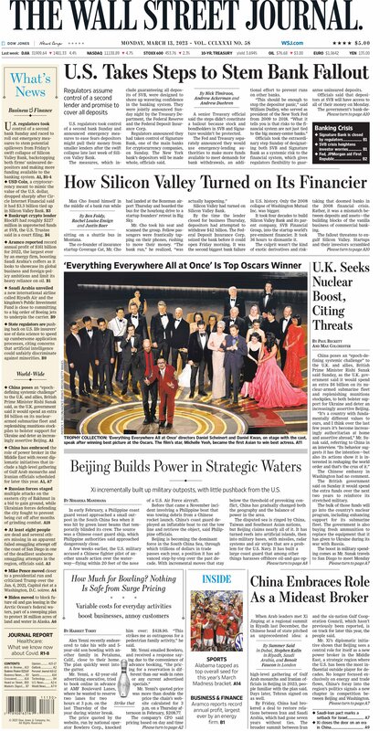 First Page of the Wall Street Journal SVB Picture