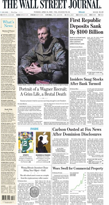 Front page of The Wall Street Journal 25.04.2023 Picture