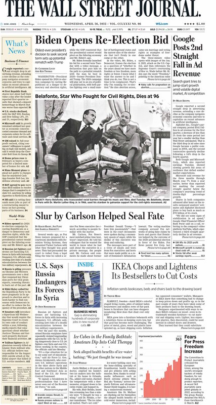 Front Page of The Wall Street Journal 26.04.2023 BLOG Picture