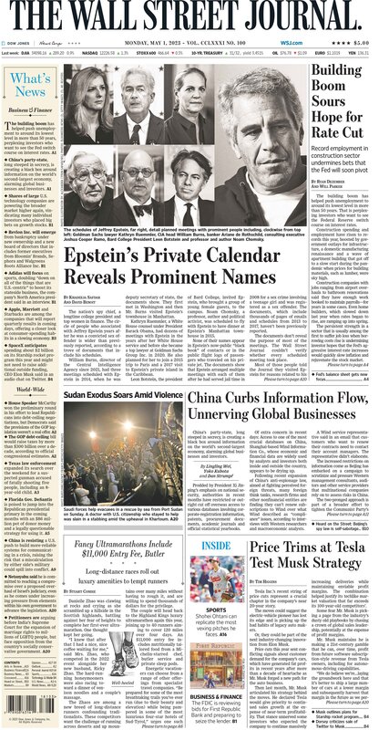 Front page of The Wall Street Journal  - Monday 01.05.2023 Picture