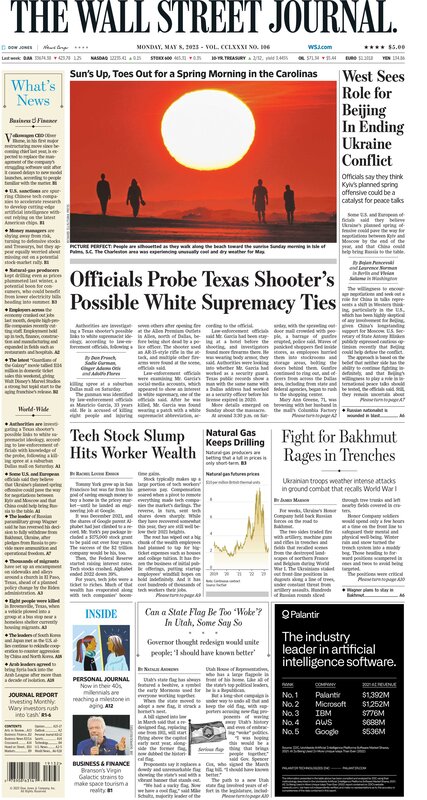 Front page of The Wall Street Journal Monday 08.05.2023 Picture