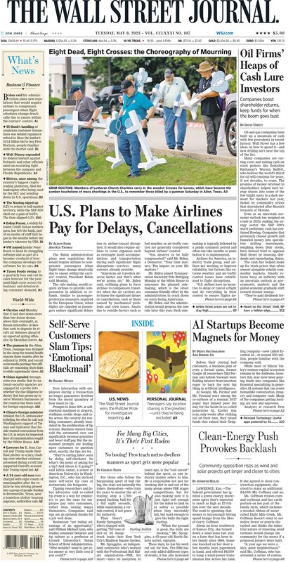 Front page of The Wall Street Journal Tuesday 09.05.2023 Picture