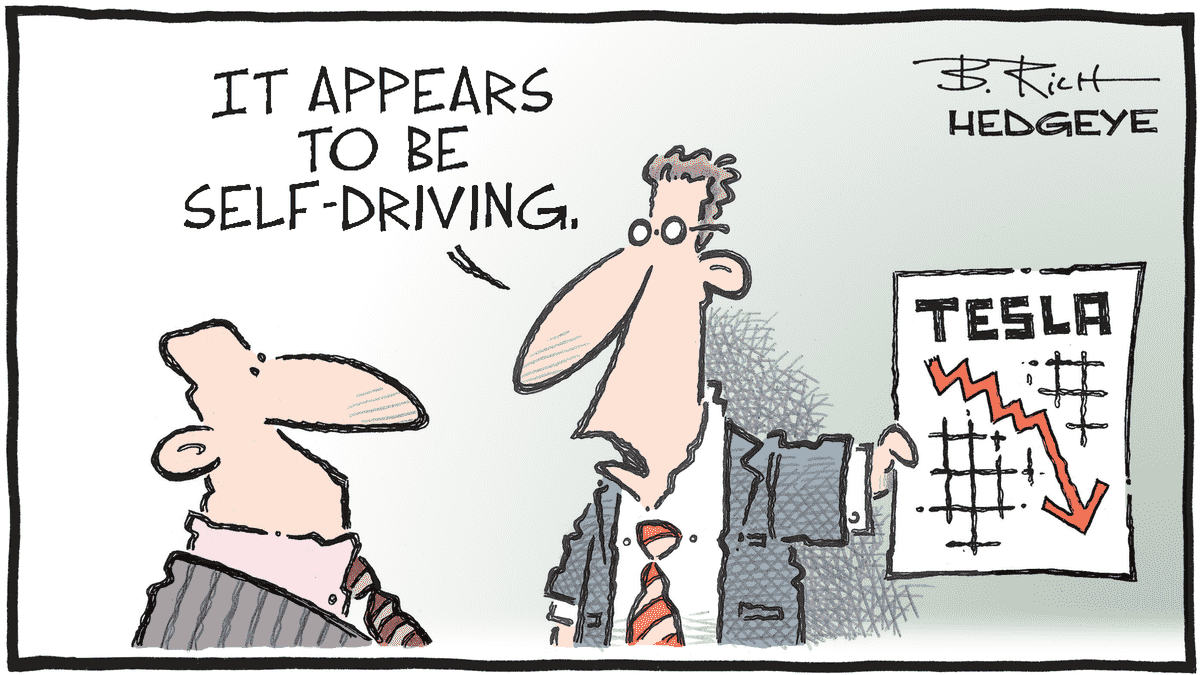 MacroTraders.ro - Hedgeye - Cartoon of the Day- Tesla Navel Gazing - Thursday 25.04.2024 Picture