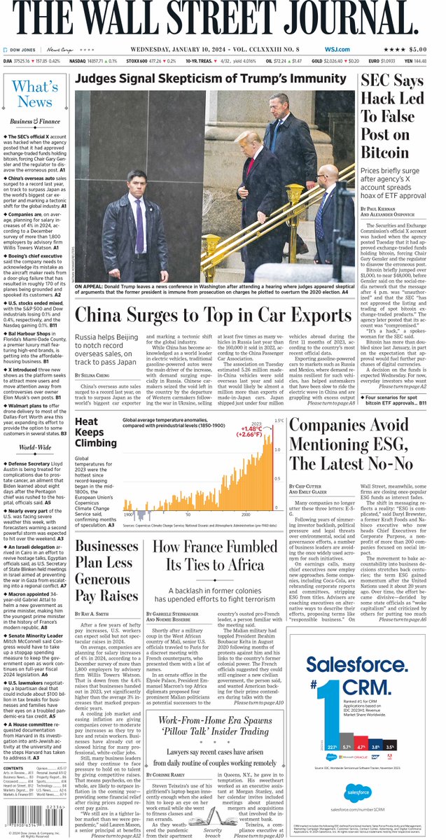 MacroTraders.ro - The first page of the Wall Street Journal - Wednesday 10.01.2024 Picture