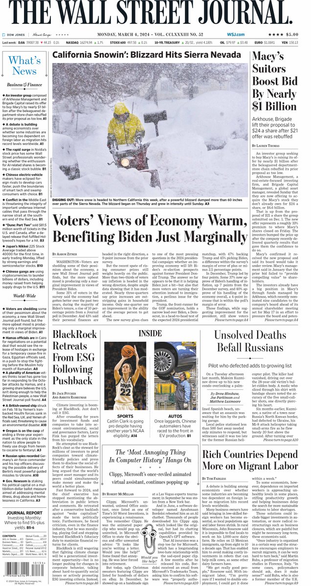 MacroTraders.ro - The front page of The Wall Street Journal - 1 Monday - 04.03.2024 Picture