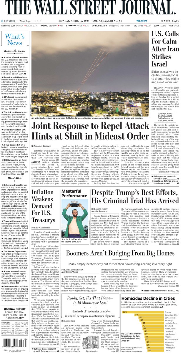 MacroTraders.ro - The front page of The Wall Street Journal - 1 Monday - 15.04.2024 Picture