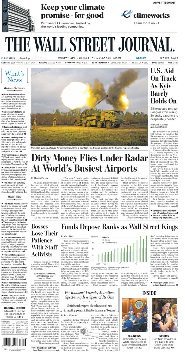 MacroTraders.ro - The front page of The Wall Street Journal - 1 Monday - 22.04.2024 Picture