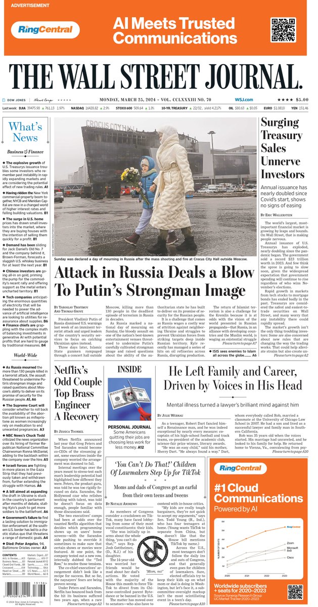 MacroTraders.ro - The front page of The Wall Street Journal - 1 Monday - 25.03.2024 Picture