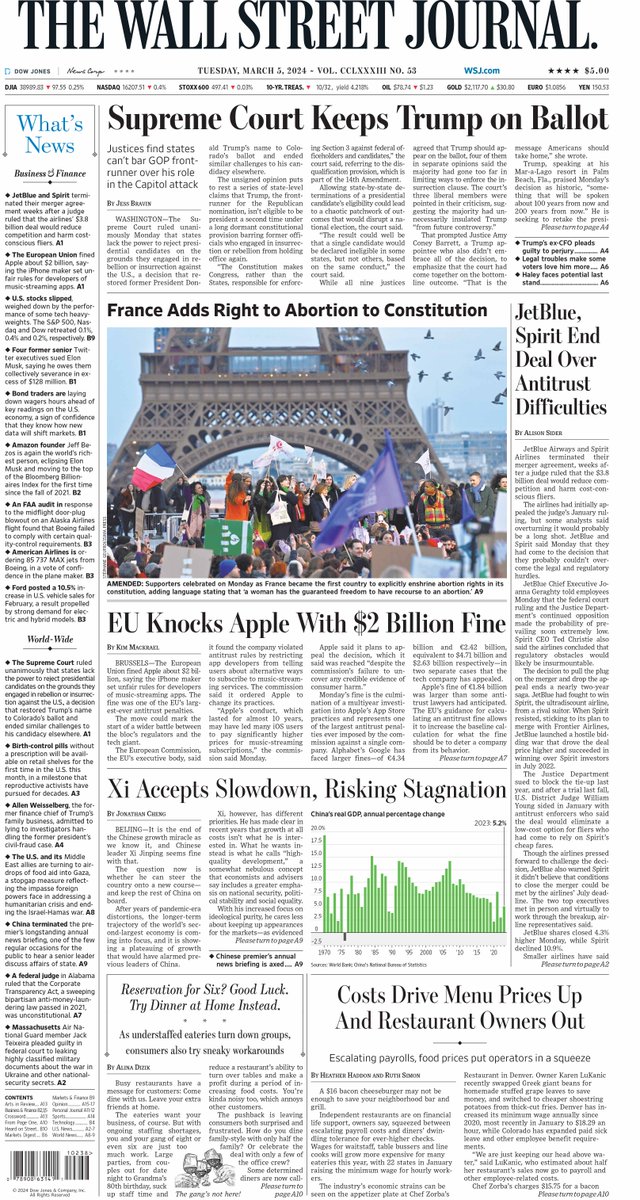 MacroTraders.ro - The front page of The Wall Street Journal - 2 Tuesday - 05.03.2024 Picture
