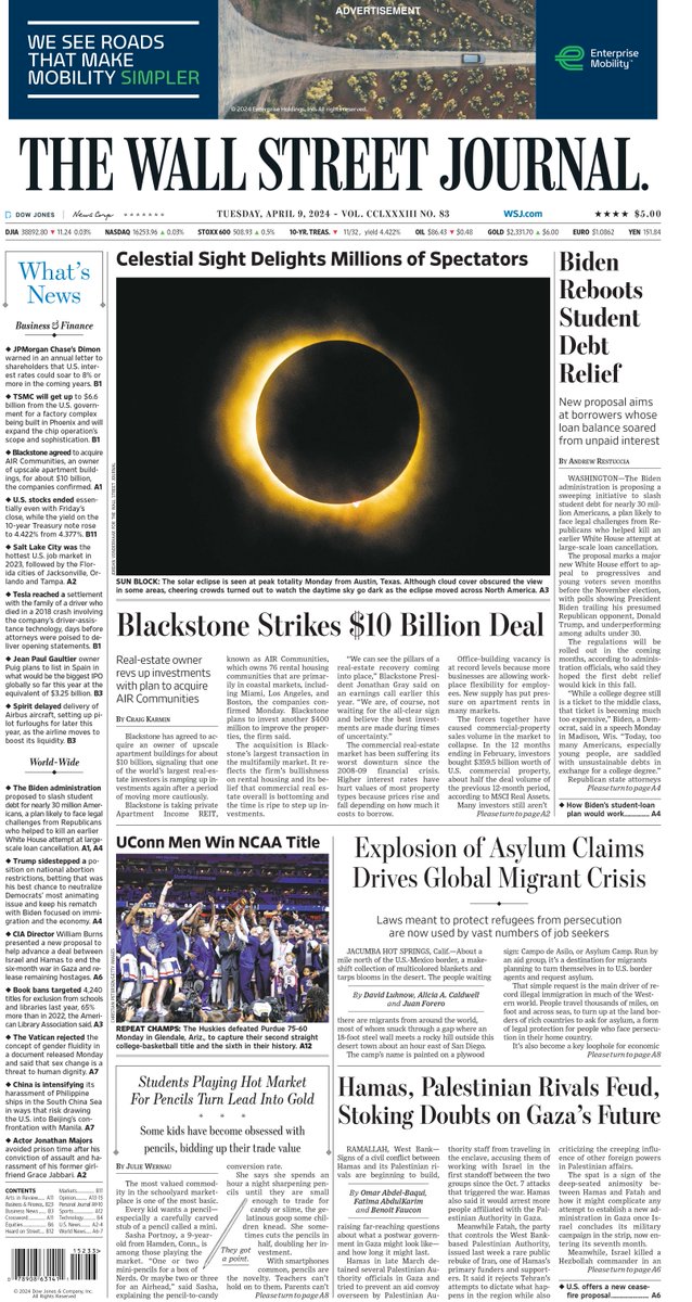 MacroTraders.ro - The front page of The Wall Street Journal - 2 Tuesday - 09.04.2024 Picture