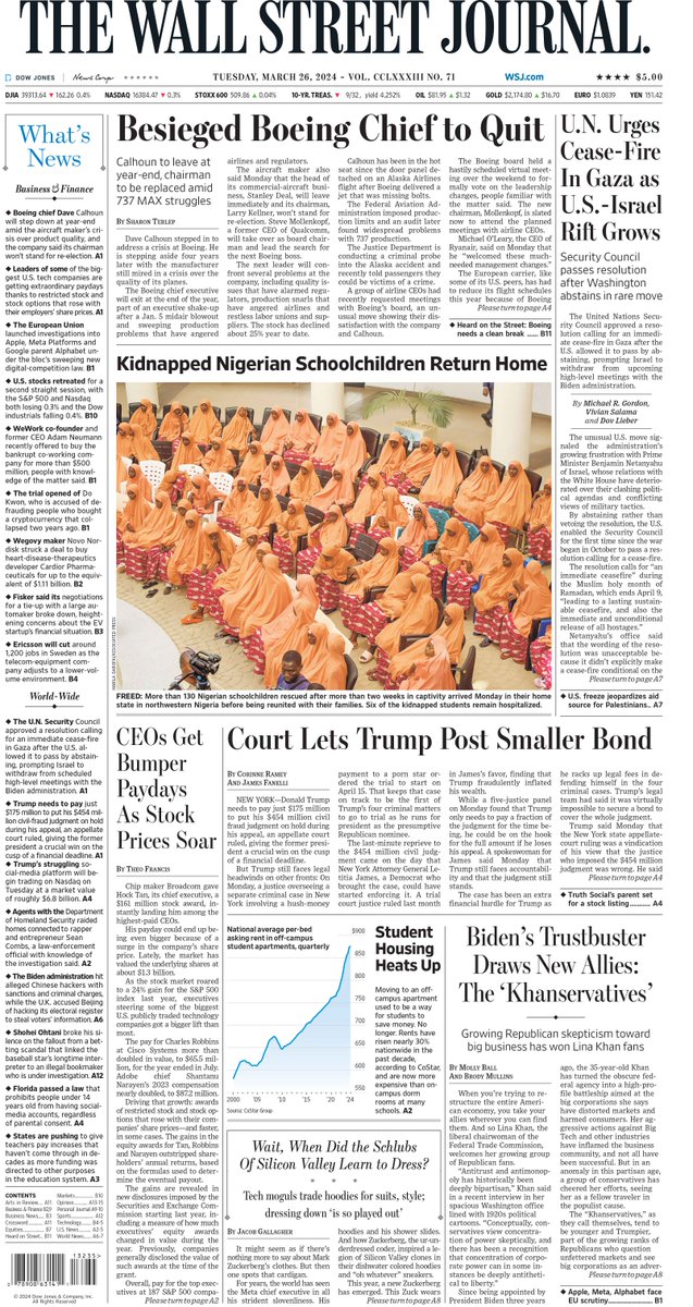 MacroTraders.ro - The front page of The Wall Street Journal - 2 Tuesday - 26.03.2024 Picture