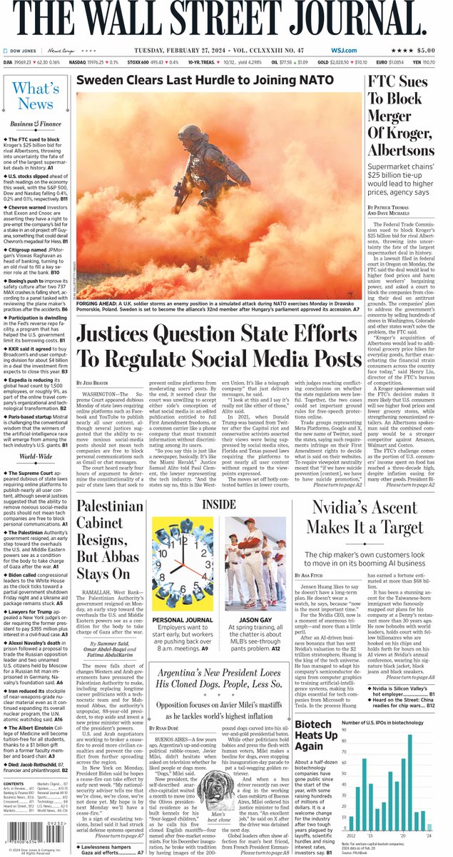 MacroTraders.ro - The front page of The Wall Street Journal - 2 Tuesday - 27.02.2024 Picture