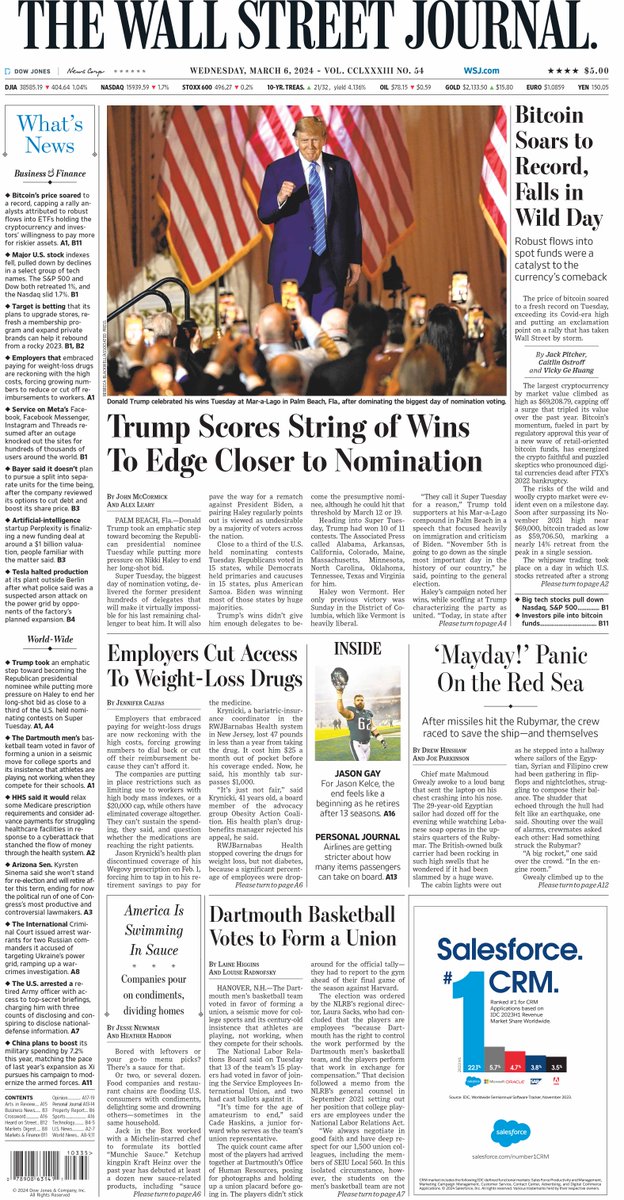 MacroTraders.ro - The front page of The Wall Street Journal - 3 Wednesday - 06.03.2024 Picture