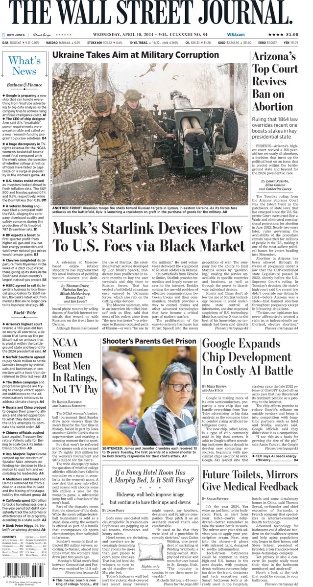MacroTraders.ro - The front page of The Wall Street Journal - 3 Wednesday - 10.04.2024 Picture