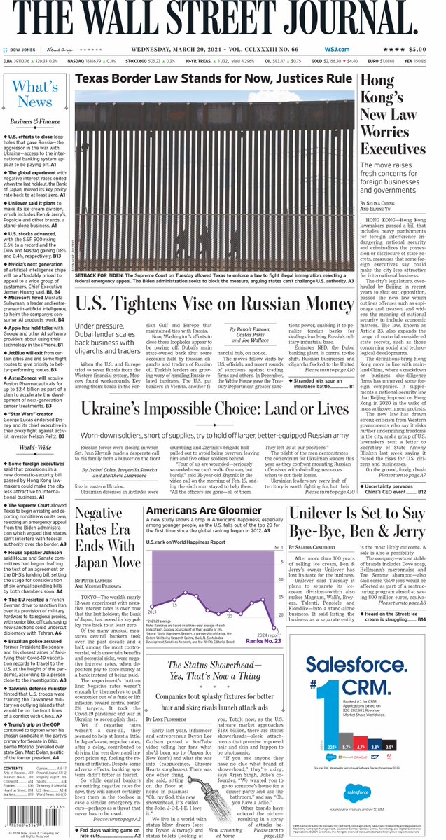 MacroTraders.ro - The front page of the Wall Street Journal - 3 Wednesday - 20.03.2024 Picture