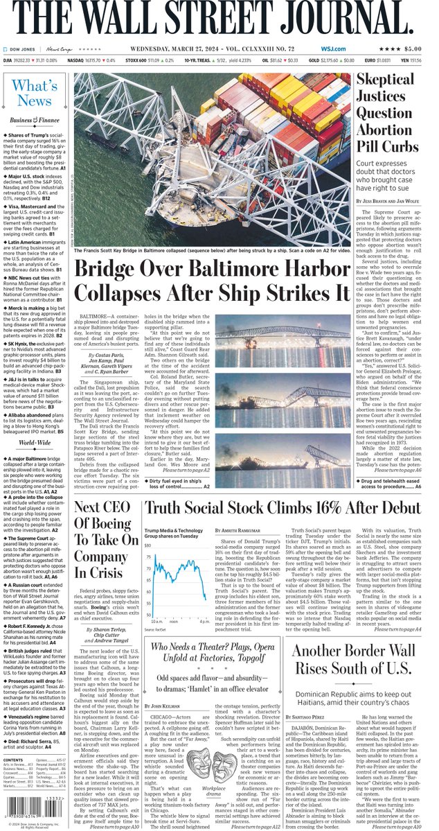 MacroTraders.ro - The front page of The Wall Street Journal - 3 Wednesday - 27.03.2024 Picture