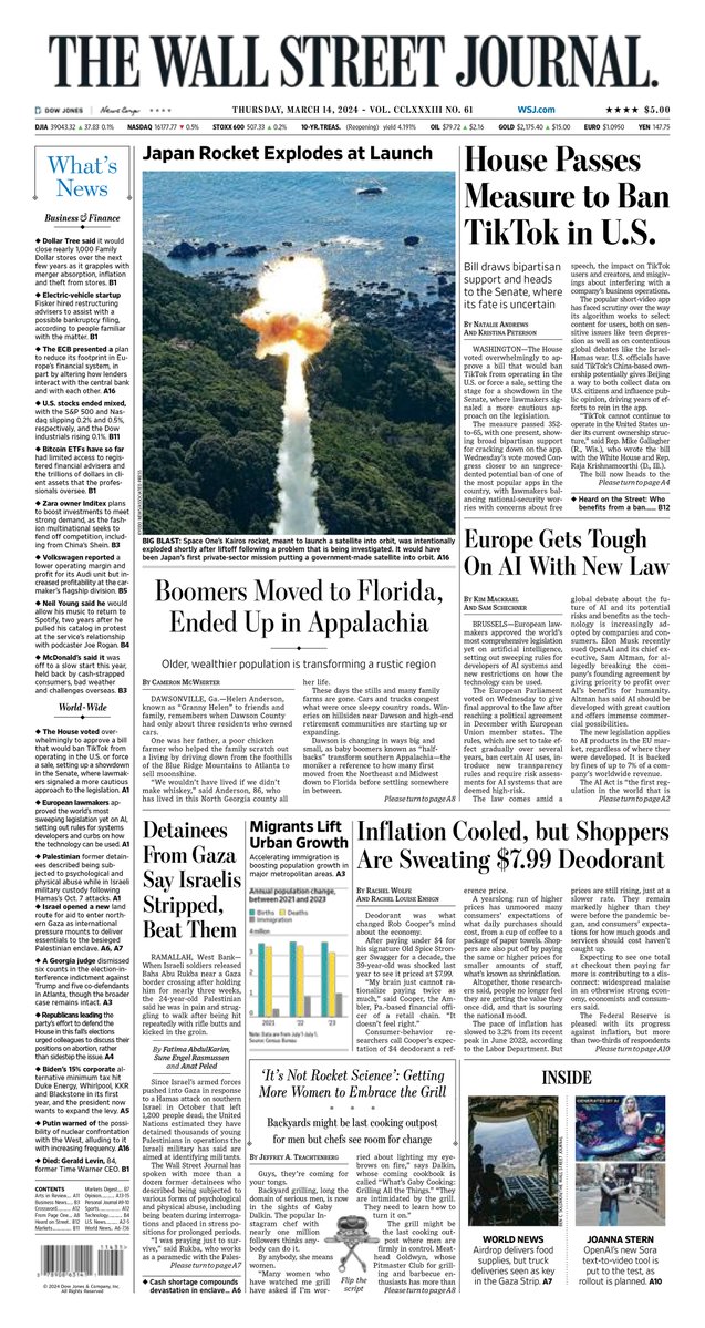 MacroTraders.ro - the front page of The Wall Street Journal - 4 Thursday - 14.03.2024 Picture