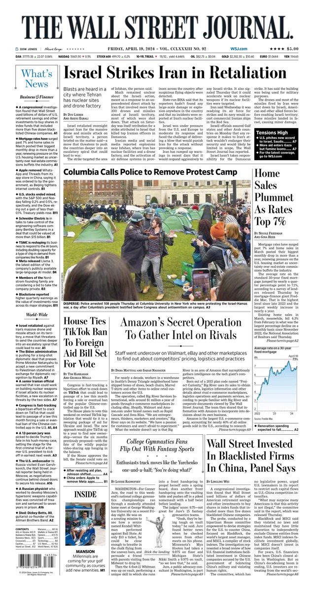 MacroTraders.ro - The front page of The Wall Street Journal - 5 Friday - 19.04.2024 Picture