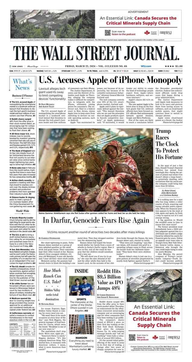 MacroTraders.ro - The front page of the Wall Street Journal - 5 Friday - 22.03.2024 Picture
