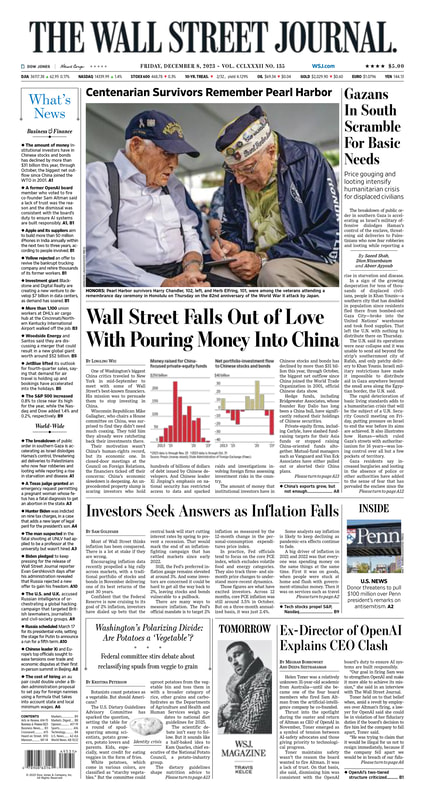 MacroTraders.ro - the front page of The Wall Street Journal - Friday 08.12.2023 Picture
