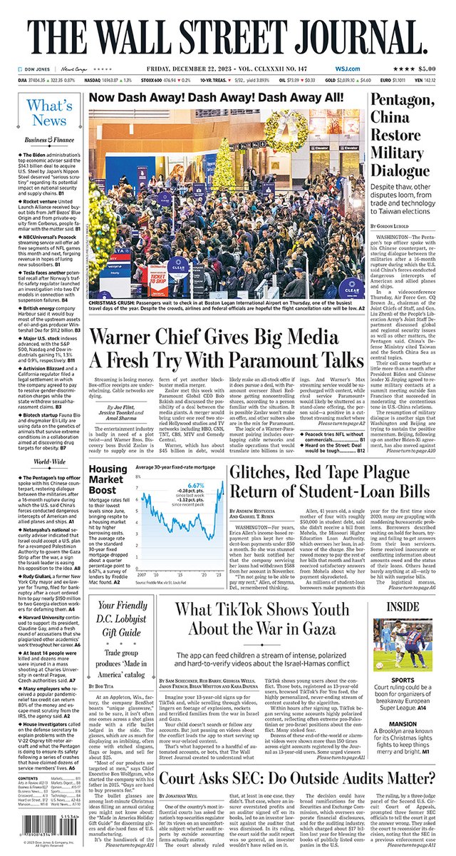 MacroTraders.ro - the front page of The Wall Street Journal - Friday 22.12.2023 Picture