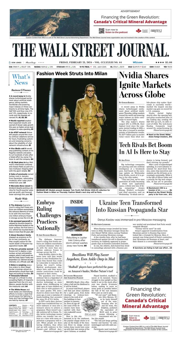 MacroTraders.ro - The front page of The Wall Street Journal - Friday 23.02.2024 Picture