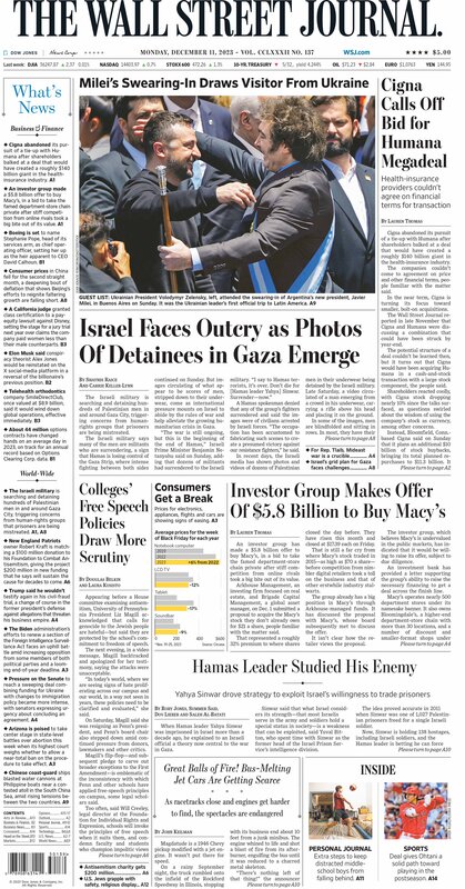 MacroTraders.ro - the front page of The Wall Street Journal - Monday 11.12.2023 Picture