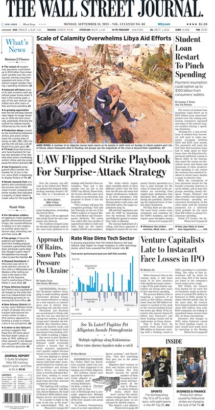MacroTraders.ro - The front page of The Wall Street Journal - Monday 18.09.2023 Picture